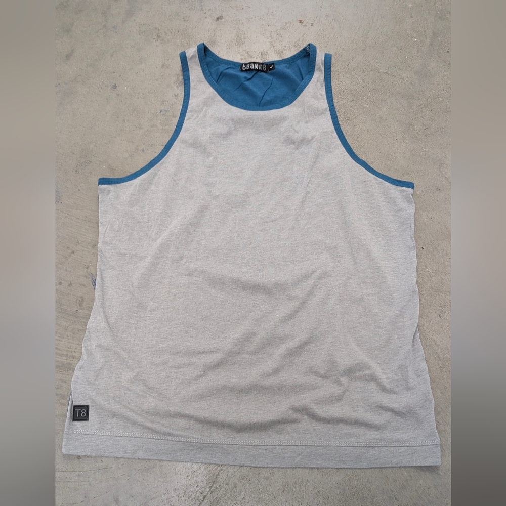 Teamm8 Gray and Blue Men's Tank Top, Large